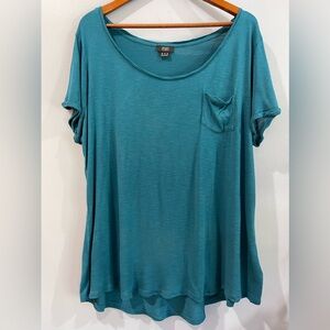 F&F Sea Blue Green Roll Hem Short Sleeve Tee Shirt Scoop Neck Plus Size 1X